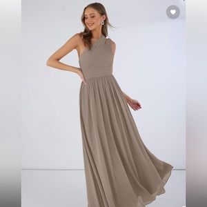 Azazie A-Line One Shoulder Chiffon Floor-Length Dress Taupe